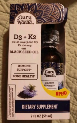 GuruNanda Cold Pressed Black Seed Oil with Vitamin D3 E & K2, 2 oz. Guru Nanda