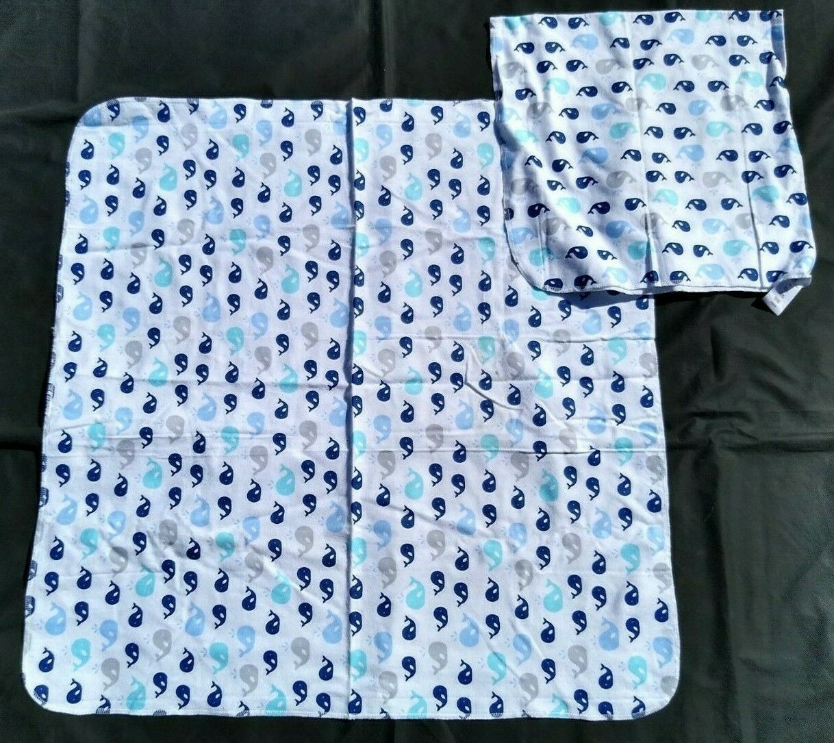 Cuddle Time Whales Baby Swaddle Blanket Set of 2 Cotton Receiving White Blue-image
