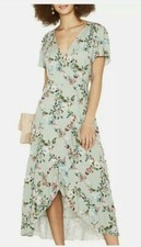 Oasis Fitzwilliam Museum Midi Wrap Frill Floral Dress Light Green 14 VGC