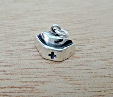 Sterling Silver 3D 13x16x8mm LVN RN Nurse's Cap Hat with Medical Cross Charm