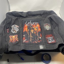 Slayer Custom Denim Jacket Hollister XL Black Acid Wash Distressed Punk Rock