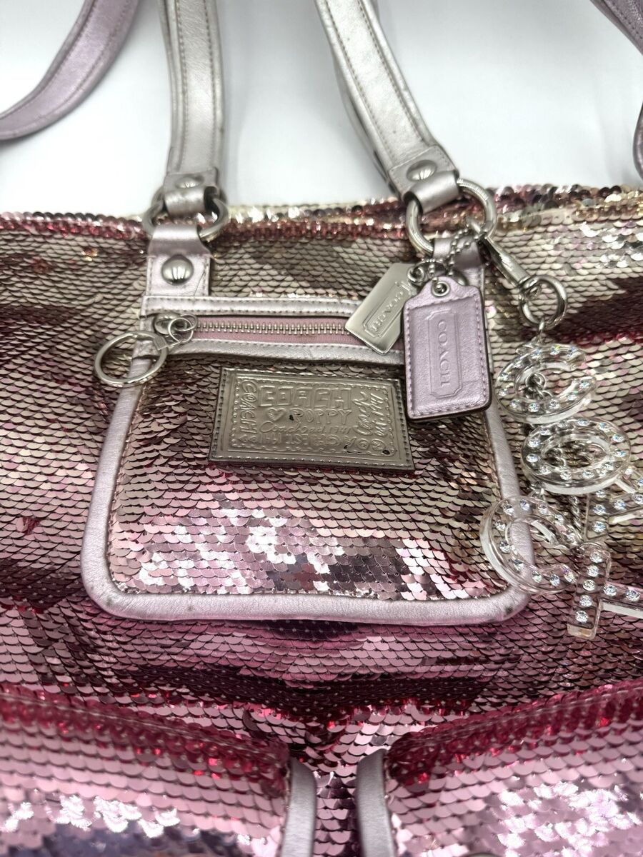Coach Poppy Limited Ed Sequin Spotlight Pink Tote Shoulder Coach Poppy Limited Ed Sequin Spotlight Pink Tote Shoulder