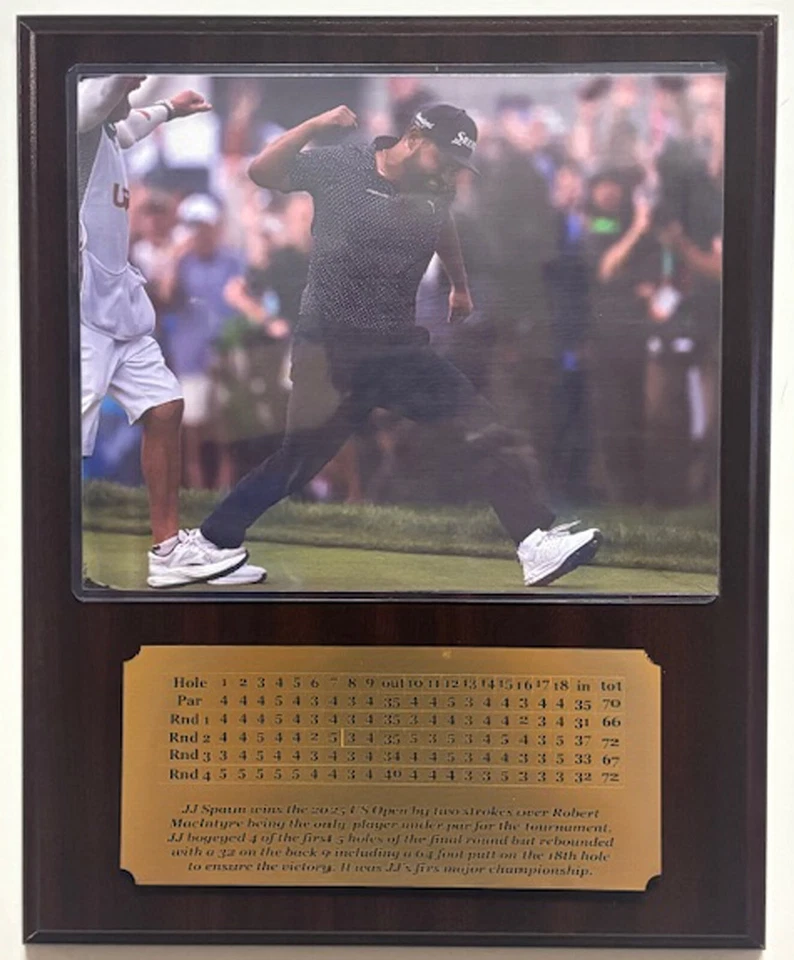 Placa fotográfica JJ Spaun 2025 US Open Champion 8x10 con placa de identificación grabada Foto 4 de 4