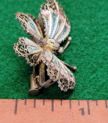 800 Silver Antique Filigree Enamel Butterfly Brooch - Picture 10 of 19