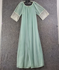 Vtg TexSheen Peignoir Robe Womens Small Blue Sheer Nylon Open Front Double Layer