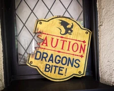 Caution Dragons Bite Solid Wood and Paint Magical Wizards School Creation