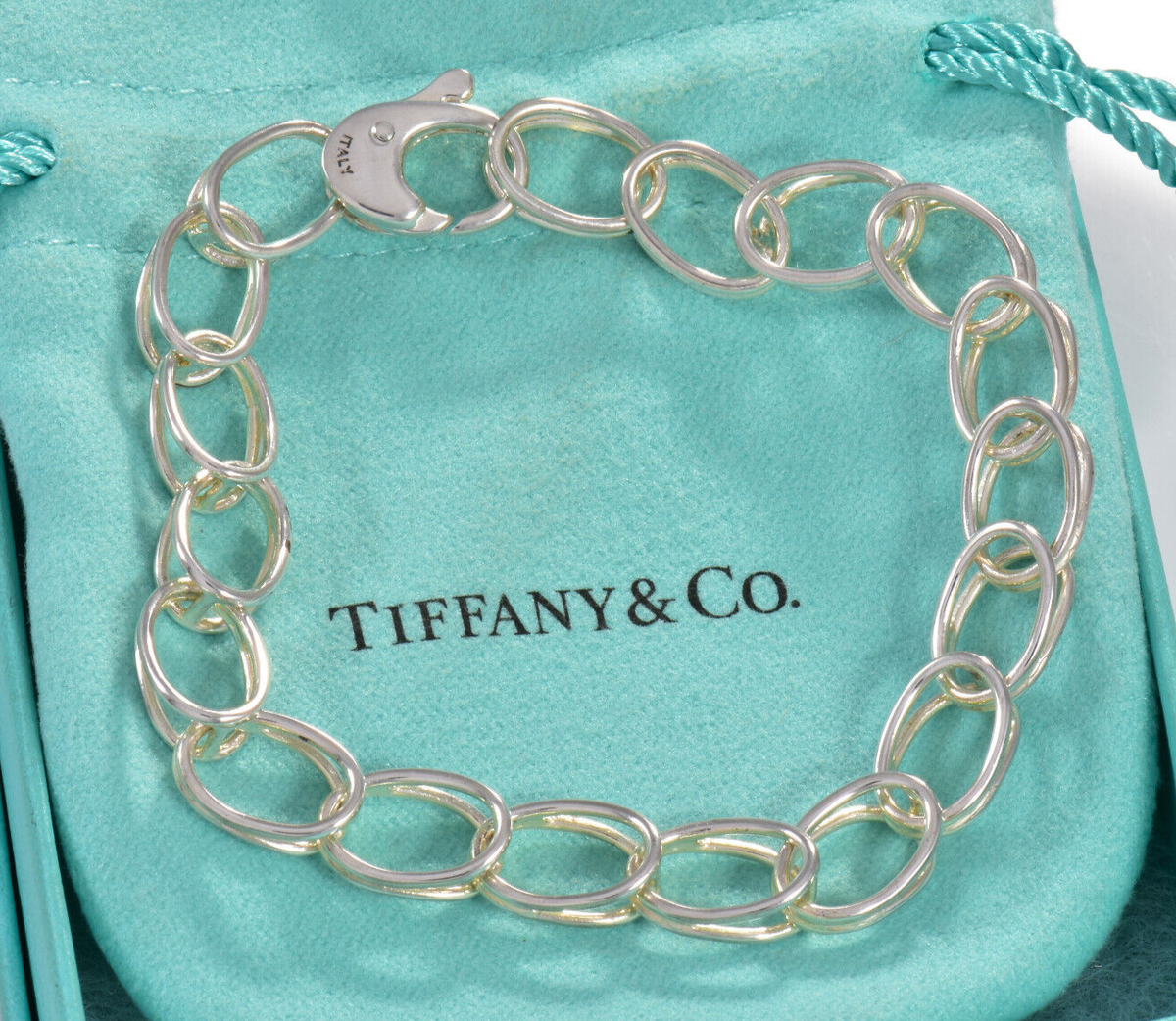 Tiffany Co Italy Silver Double Oval Link Chain Bracelet in