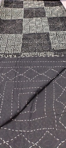 Indian Hand Block Black Queen Size Cotton Kantha Quilt Throw Blanket Bedspread - Picture 9 of 10