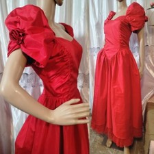 Rose Red Vintage Ball Satin Gown handmade Size Medium M