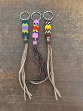 Beaded Navajo Key Chain Lot Of 3 Native American Key Ring Handmade Gift Zuni #3