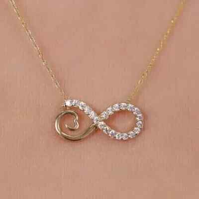 1.00 Ct Lab Created Diamond Women's Infinity Pendant 14k Yellow Gold Plated