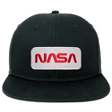 Oversize XXL NASA Worm Red Text Patch Flatbill Mesh Snapback Cap - FREESHIP