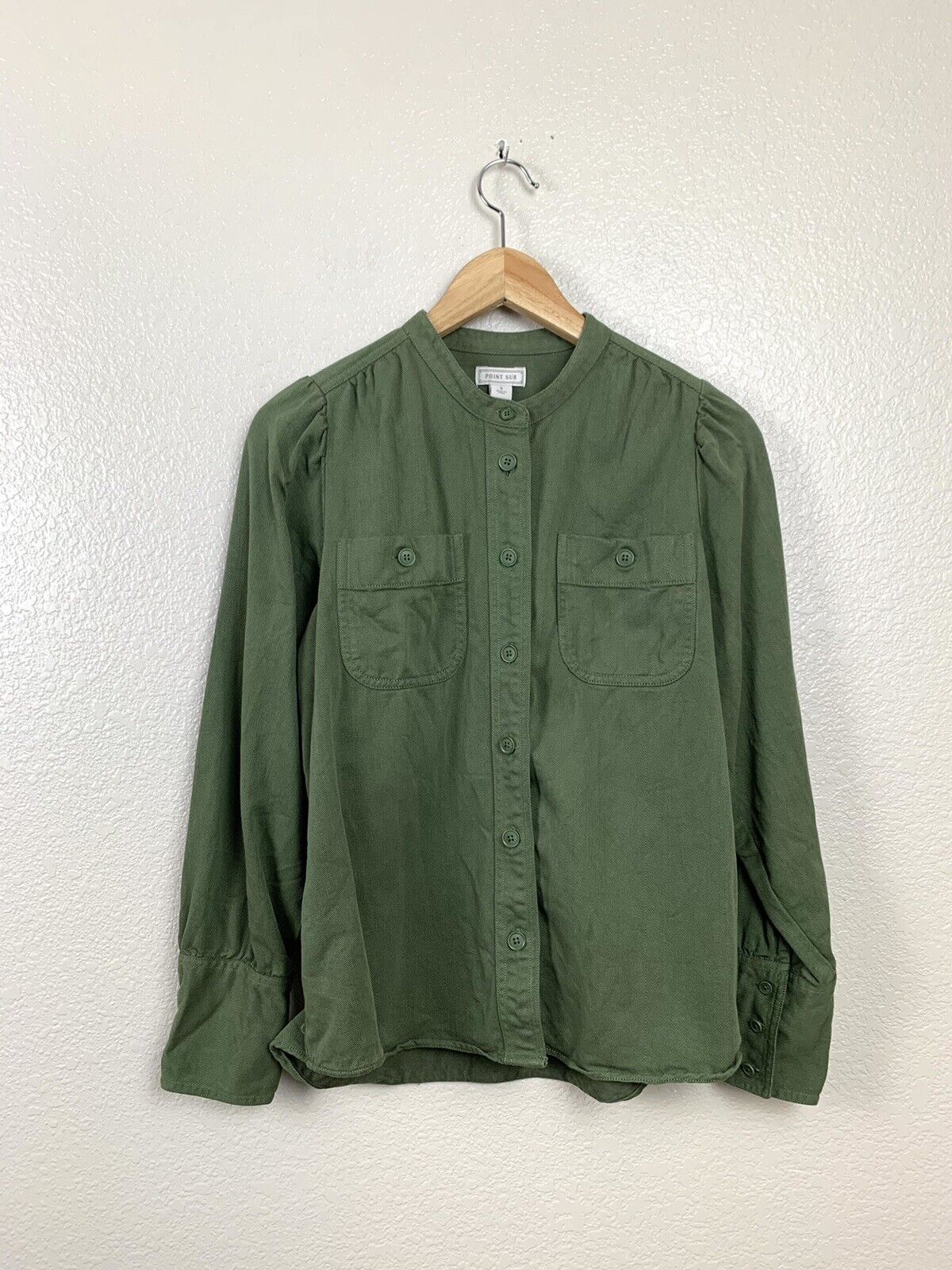 Point Sur Small security S Draped Button Olive Shirt Down J.C Direct sale of manufacturer Twill Green