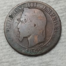 France 1 Centime Coin 1862 Napoleon III Bronze Circulated BN Uncertified