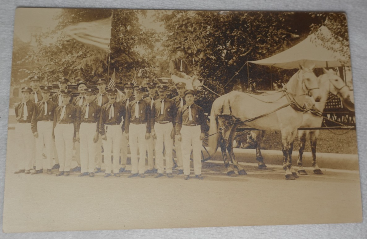 Group of Men in Uniform Horses Parade Historical Unknown Original RPPC Postcard