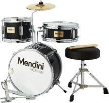 Mendini By Cecilio Kids Drum Set, Junior Kit with 4 Drums - Black Metallic