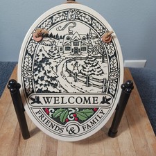 Trinity Pottery Welcome Friends Family Holly Berries Snow Christmas Made In USA