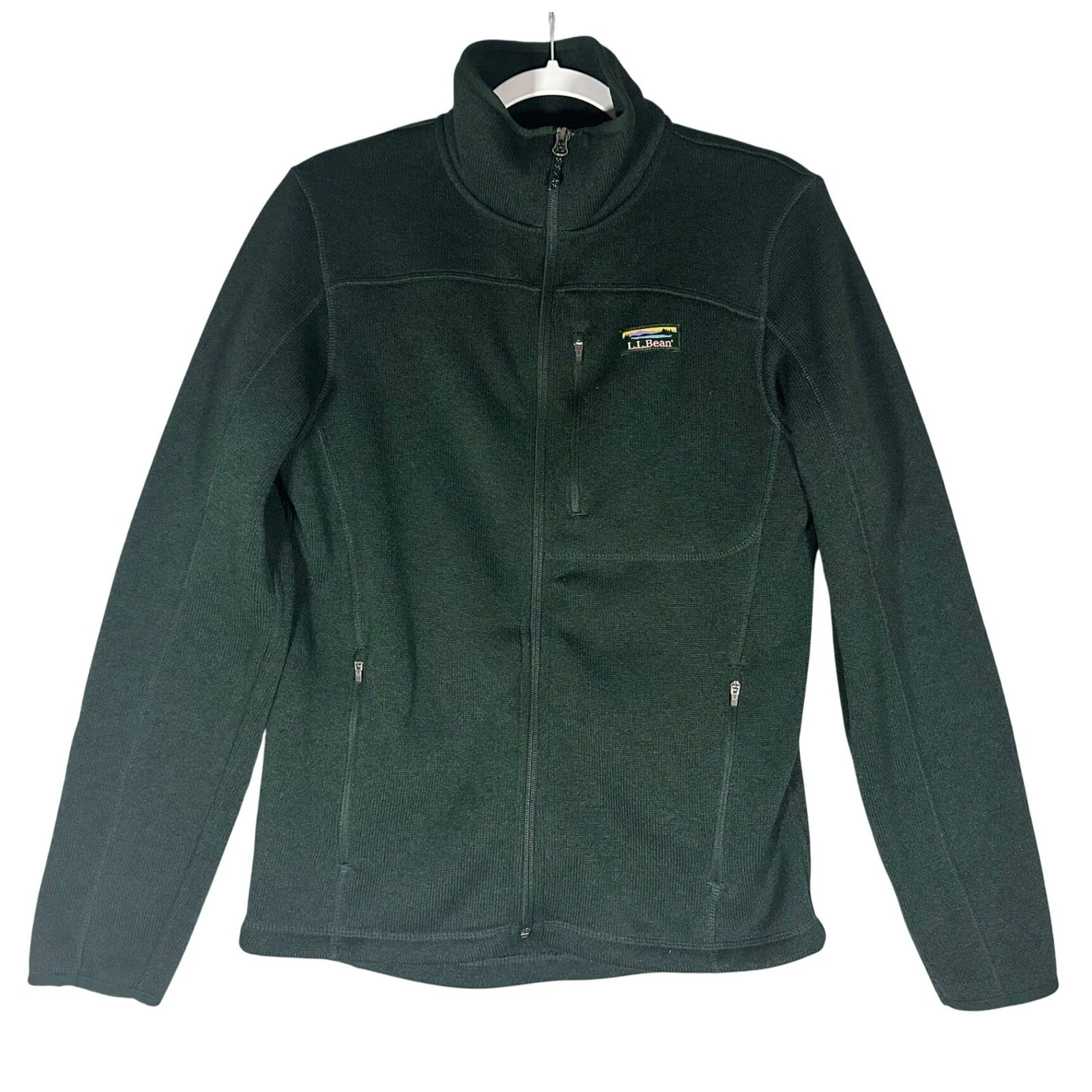 LL Bean Full Zip Fleece Sweater Jacket Mens Sz S Dark Green Mock Neck 504938