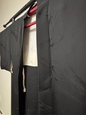 Vintage Japanese Black Haori Kimono Jacket Silk Mon Pattern From Japan