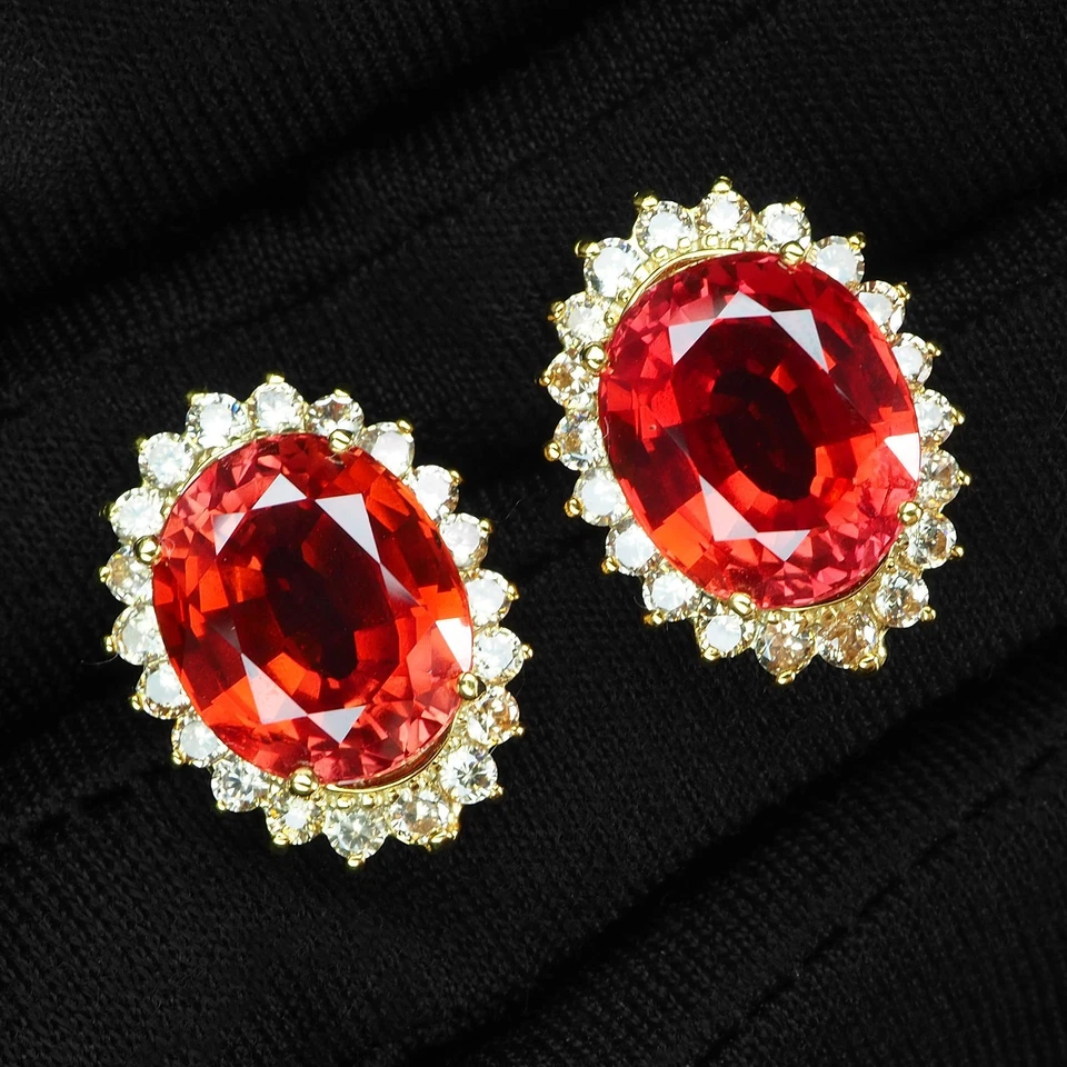 Orecchini abbaglianti in argento sterling 925 con zaffiro arancione... - Immagine 3 di 4