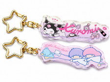 Pack of 2 Kuromi Little Twin Stars Acrylic Picture Key Ring Bag Clip Holder