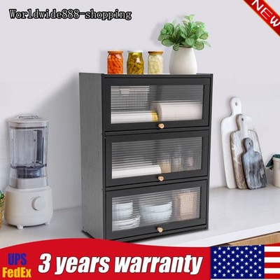 Multi Use Freestanding Storage Cabinet 3-Tier Bamboo Cabinet 52*25*70cm Black