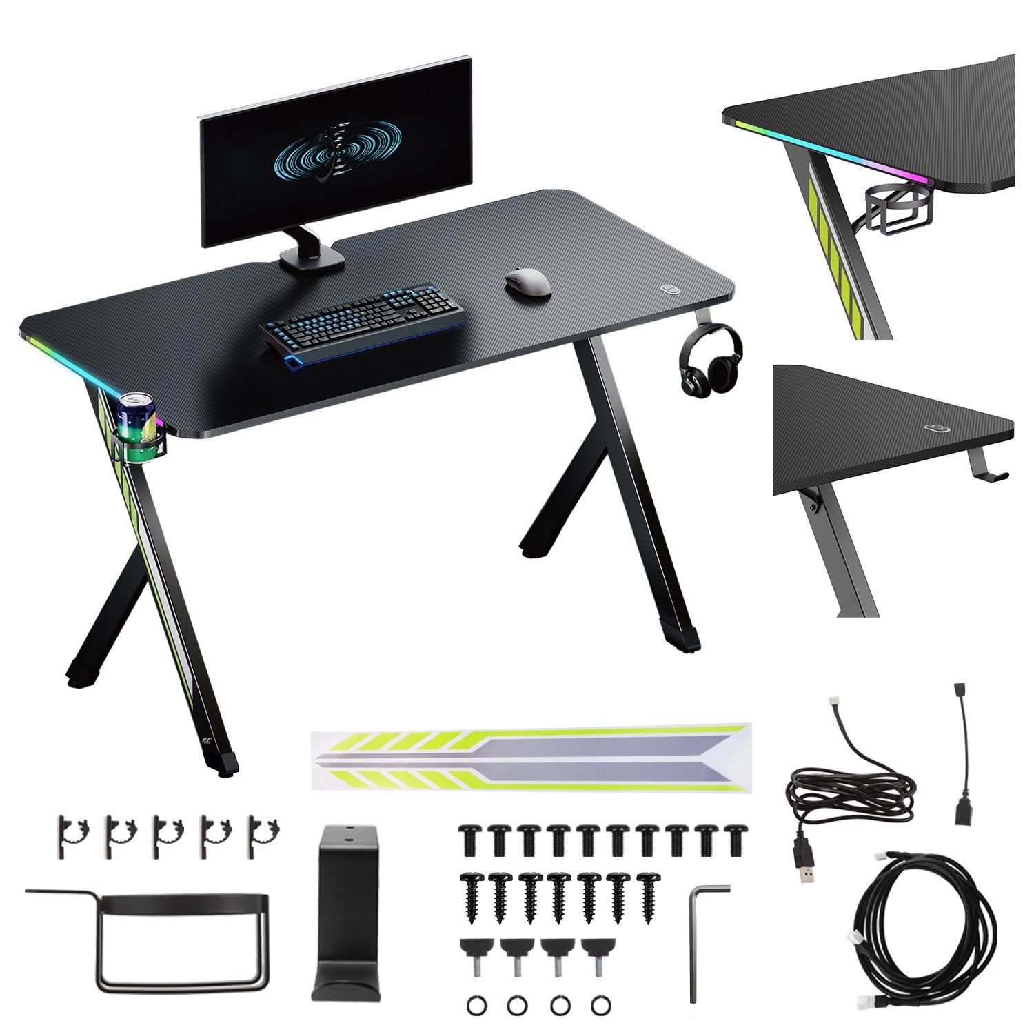 Scrivania da gioco Tavolo da Gioco Scrivania per Computer Illuminazione LED RGB