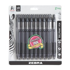 Zebra Pen Z-Grip Retractable Ballpoint Pen, Medium Point, 1.0mm, Black Ink, - 18