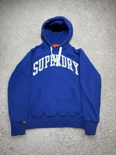 Superdry Vintage Big Logo Hoodie Men's Size Medium Blue Heavyweight Sweatshirt