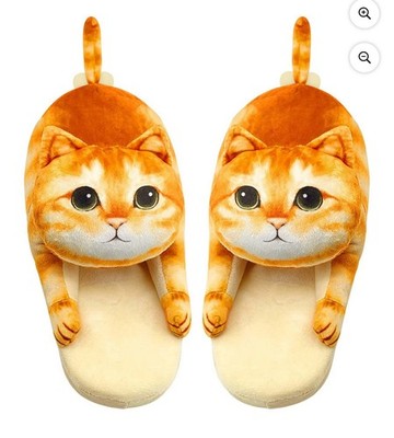 NIB Orange Tabby Openhahaha Slippers, Funny Realistic Novelty Cat Balls Slides