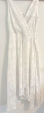 DKNY VTG White Sleeveless Asymmetrical Textured Circular Pattern Dress NWT S6