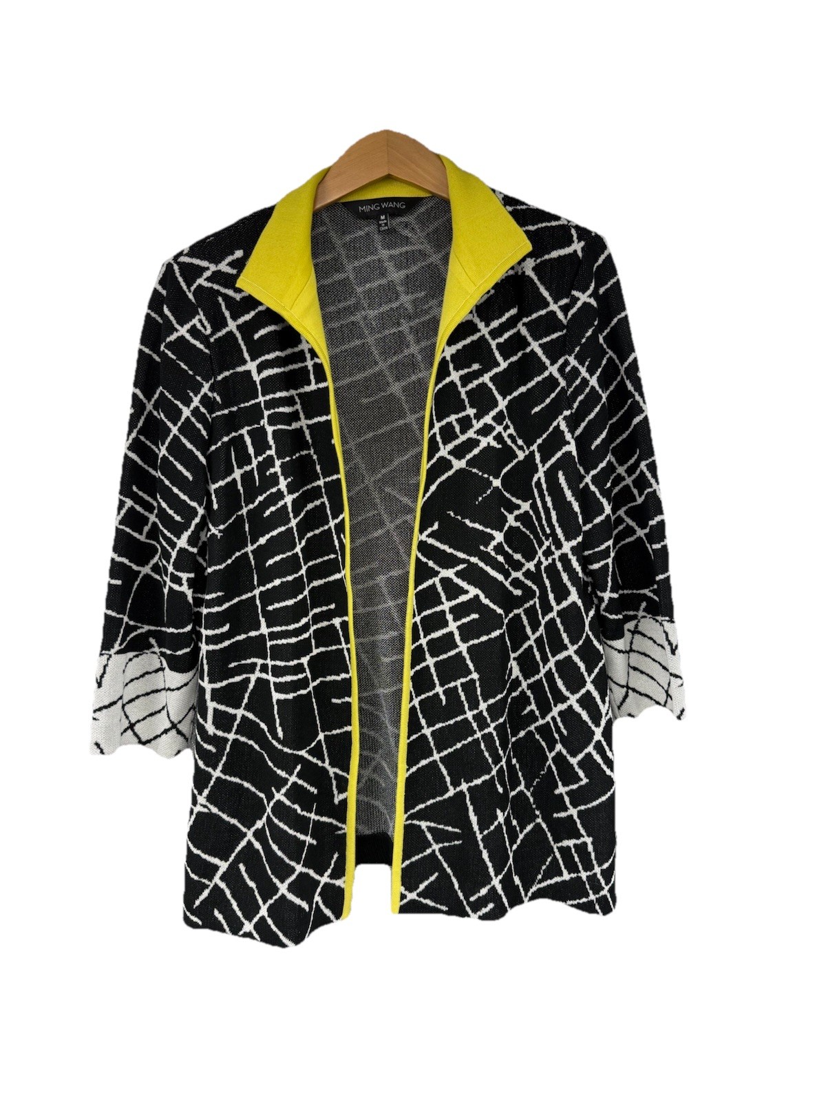 Ming Wang Chartreuse Black White Pattern Knit Jac… - image 1