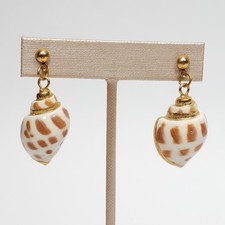 Shell Earrings Sea Beach Vacation Salt Boho White Brown Gold Tone Drop Vintage