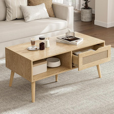 Coffee Table With Storage Boho Dining Table With Rattan Drawer And Solid Wood L Coffee Table With Storage Boho Dining Table With Rattan Drawer And Solid Wood L