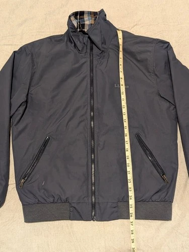 L.L.Bean Men's Warm-Up Jacket Flannel-Lined Dark Navy S Plaid Lining Full Zip image 2