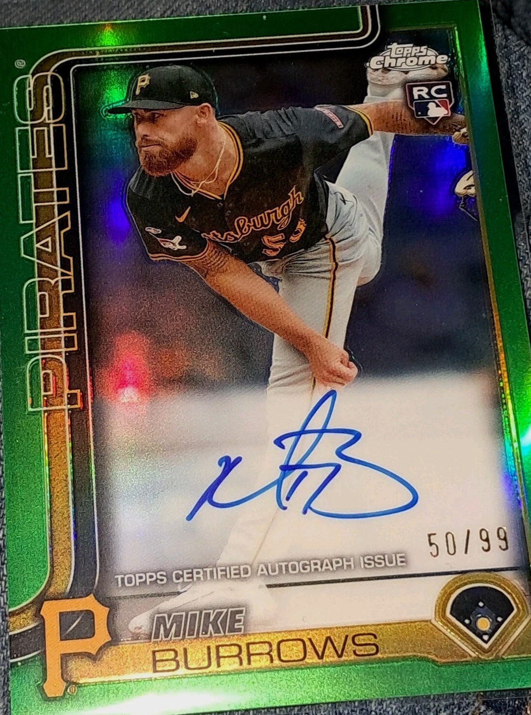 2025 Topps Chrome - Rookie Autographs Mike Burrows #RA-MBU Green Refractor...