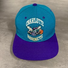 Vintage 90s Charlotte Hornets Snapback Hat Cap Blockhead Basketball Teal Purple