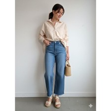 Everlane Soft Peach Pink 100% Orangic Cotton Button Down Tunic Blouse size 4