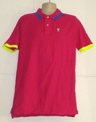 Psycho Bunny Hayfield Men's Polo Pink Raspberry Blue Yellow Size: 7 (XL)
