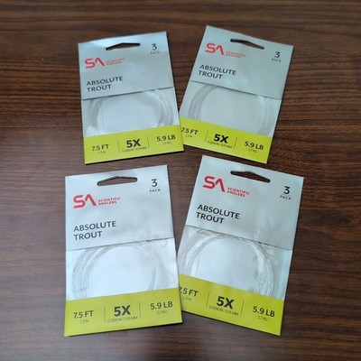 Scientific Anglers Absolute Trout Leader - Lot of (12) 7.5ft 5X 5.9lb - 25% OFF!