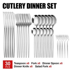 30PCS Silverware Set for 6, Bamboo Handle Flatware Set, Stainless Steel Cutlery