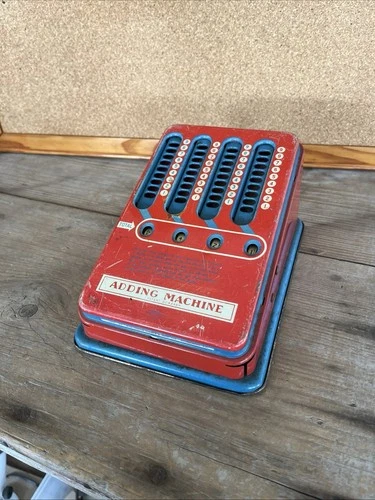 Vintage Wolverine Adding Machine Tin Litho Made in USA Red Blue 1940's, Rare