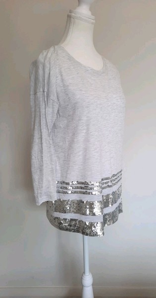 seed heritage Grey Long Sleeve T Shirt With Sequin Detail Size S Exc Cond