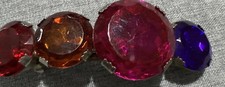 Vintage Art Deco Large 4 Stone Metal Barrette purple Red Blue Gold Hinged
