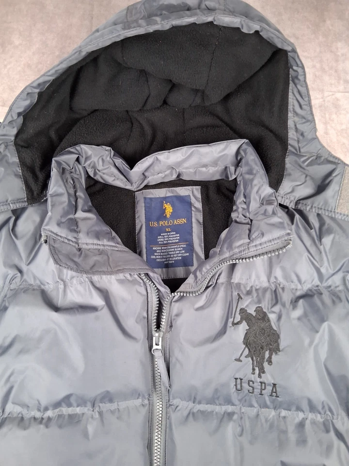 Chaqueta acolchada vintage de Estados Unidos Polo Assn para hombre XL capucha desmontable cremallera completa abrigo Big Pony Foto 2 de 4