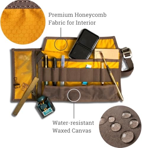 Art & Electronic Organizer | EDC Roll-Up Tool Bag for Pen Lovers & Tech | Brown - 第 4/6 張圖片