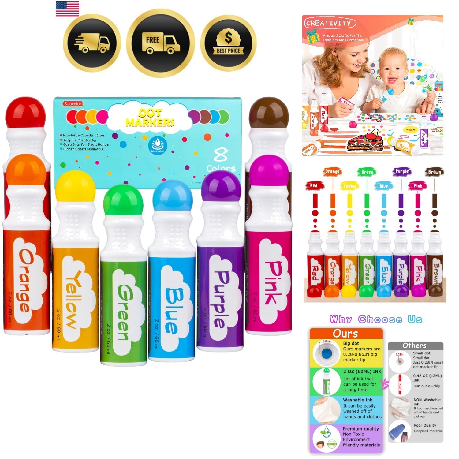 For Toddlers Kids Preschool Washable Coloring Supplies 8 Colors