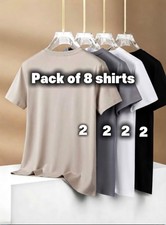 Mens Oversize Basic T-Shirt Plain Cotton Loose Fit Tee 4 Colors Pack of 8 Shirts