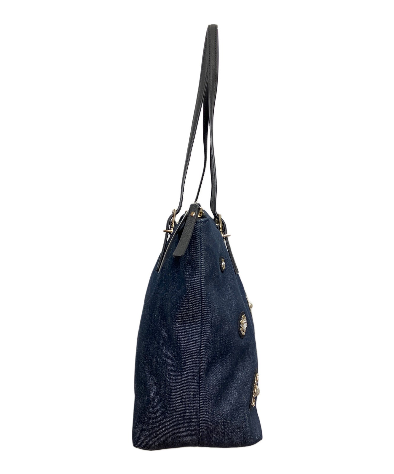 Kate Spade Navy Leather Tote Bag Women Used Authentic thumbnail 4