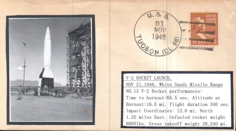 1946 Captured V-2 Rocket Launch #15 Altitude 63 Mi.  21 November USS Tucson